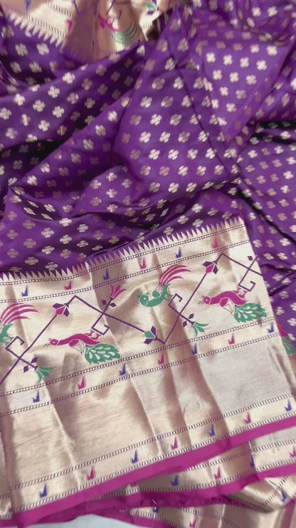 Purple Banarasi saree with Paithani borders